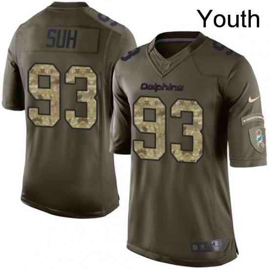 Youth Nike Miami Dolphins 93 Ndamukong Suh Elite Green Salute to Service NFL Jersey